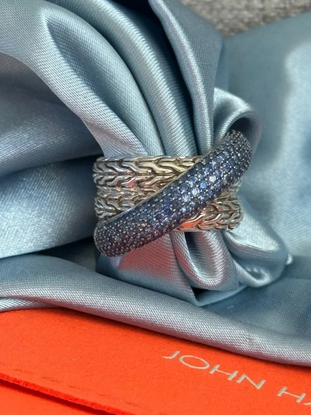 JH Essential Pavé Crossover Ring, Sterling Silver, Gemstones